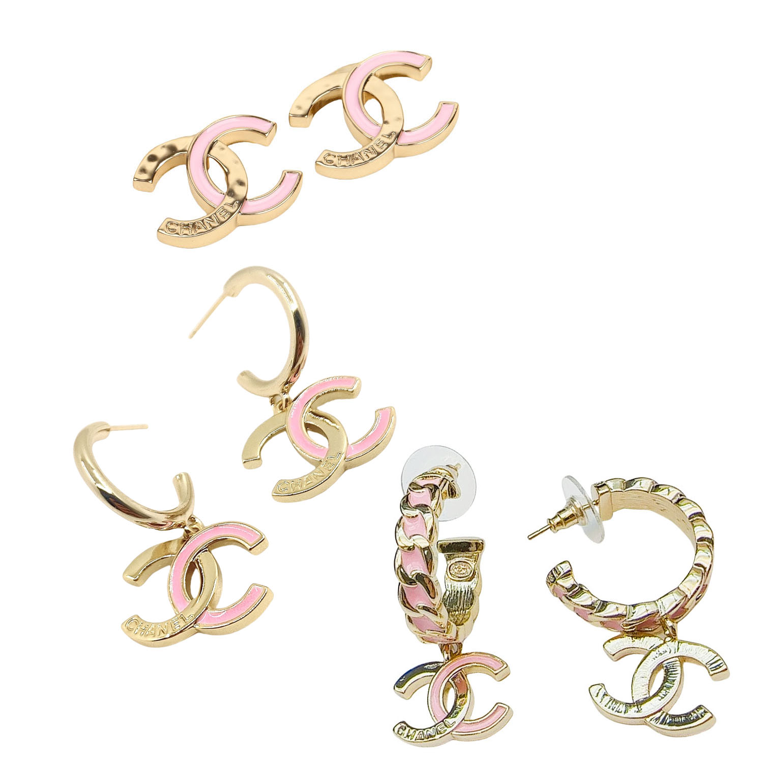 CCE859 24B Metal Pink enamel cc logo Stud earring - ccjewelryacc