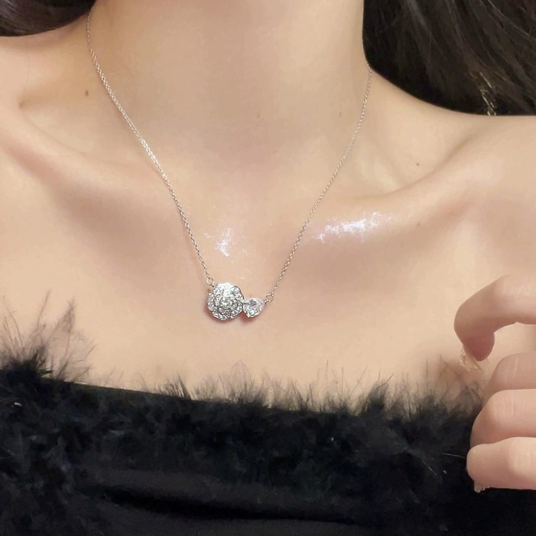 CCNS009 S925 Sterling silver BOUTON DE CAMELIA NECKLACE - ccjewelryacc