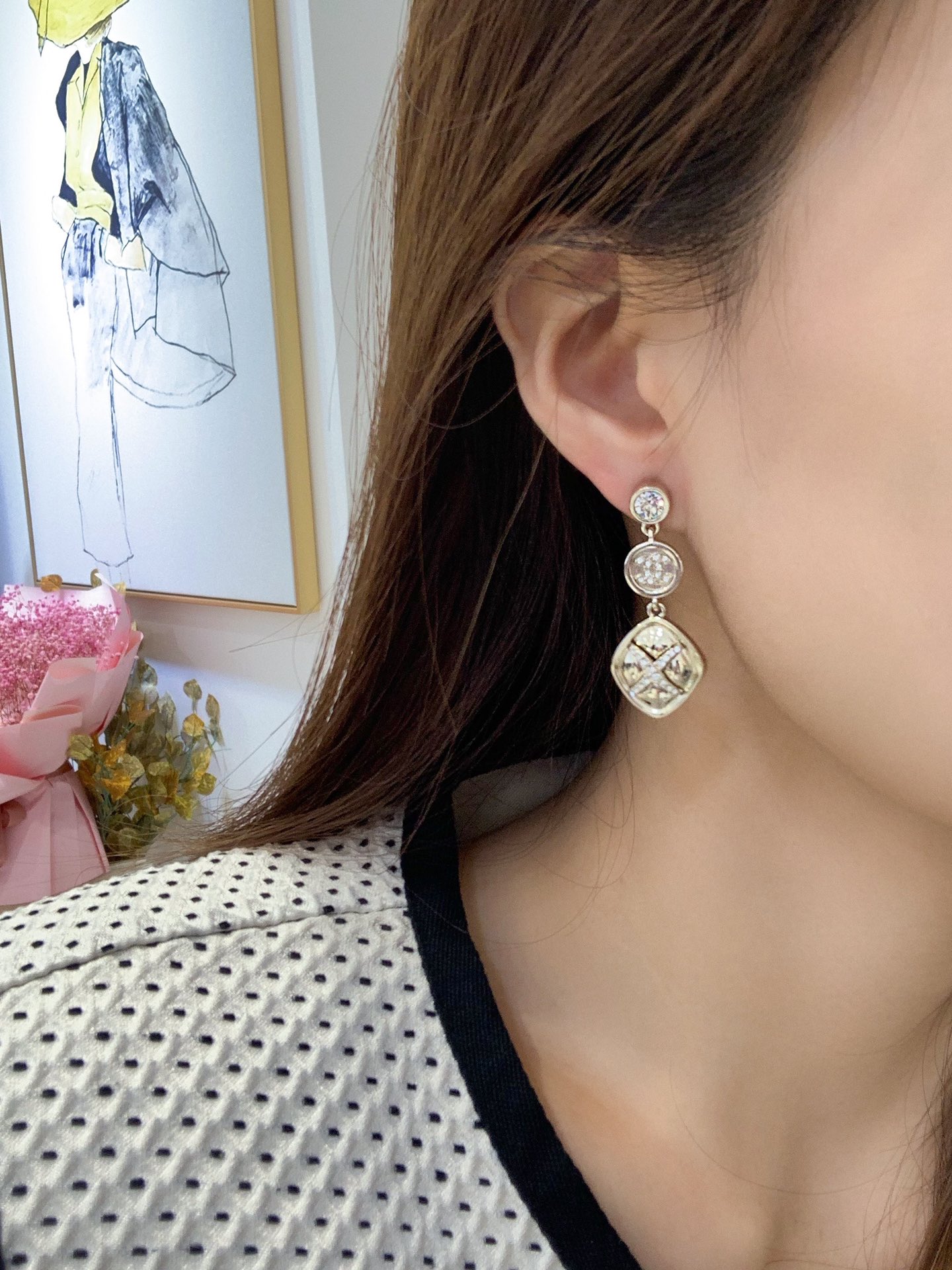 CCE881 X pattern cc logo earring - ccjewelryacc