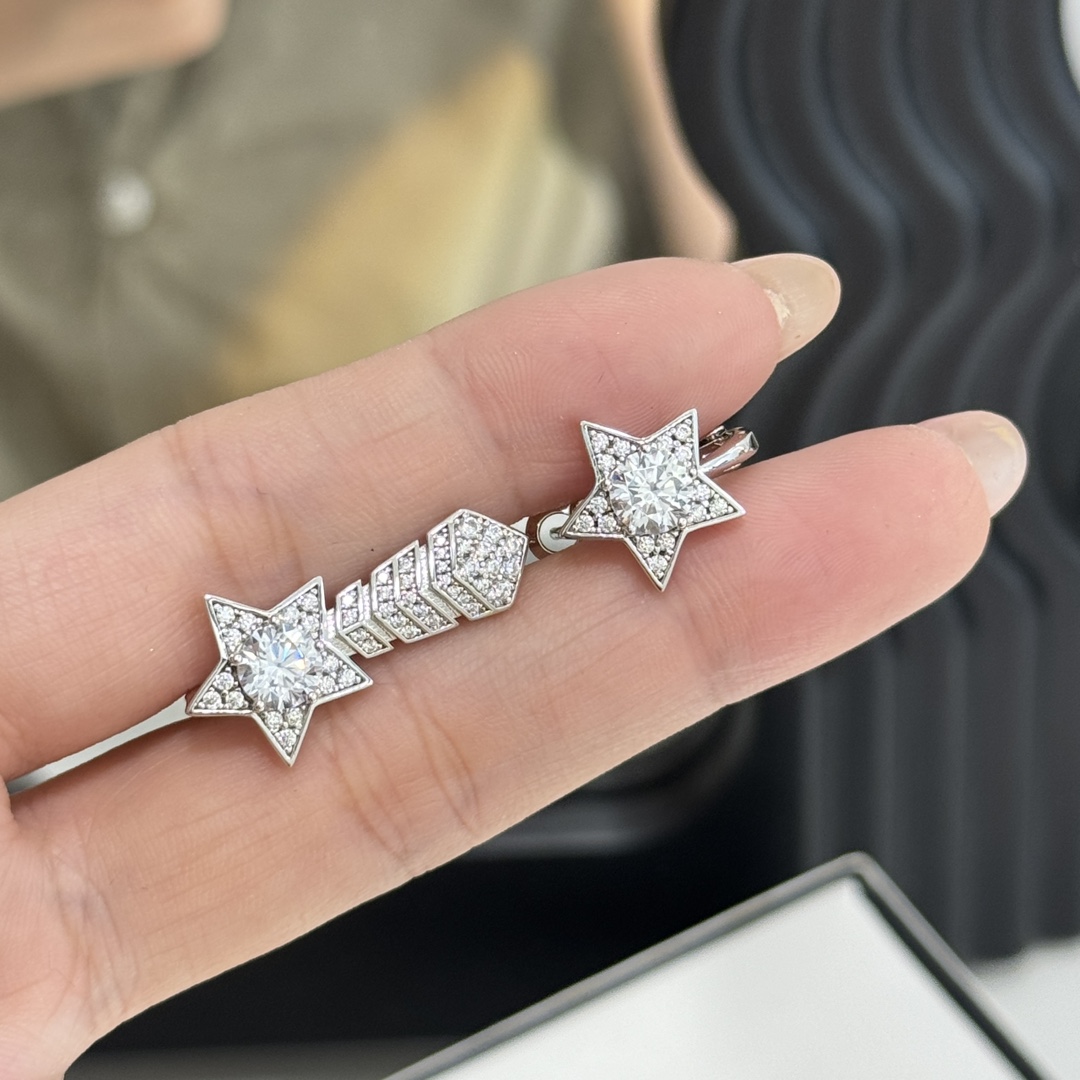 CCES012 S925 Sterling Silver diamond Comète Chevron earring clip - ccjewelryacc