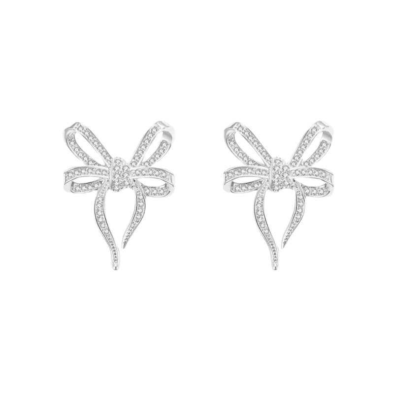 CCES008 S925 Sterling silver diamond bow stud earring - ccfashionjewelry