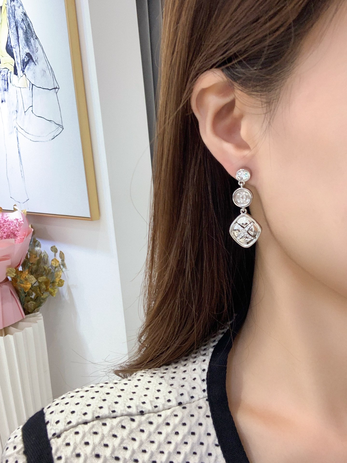 CCE881 X pattern cc logo earring - ccjewelryacc