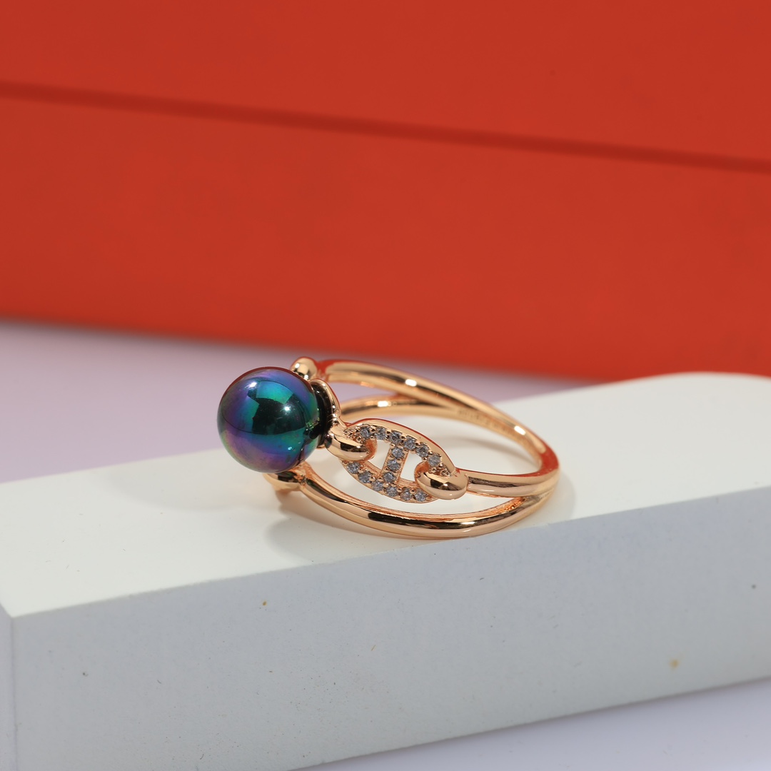 HMRV001 18k rose Gold Chaine d'ancre Chaos Pearl ring - ccjewelryacc