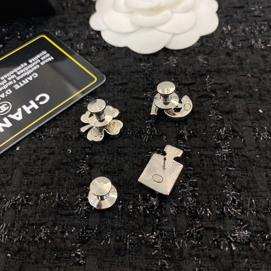 BCB010 Brooch Set of 3- Perfume No 5 Clover Crystal Silver - ccjewelryacc