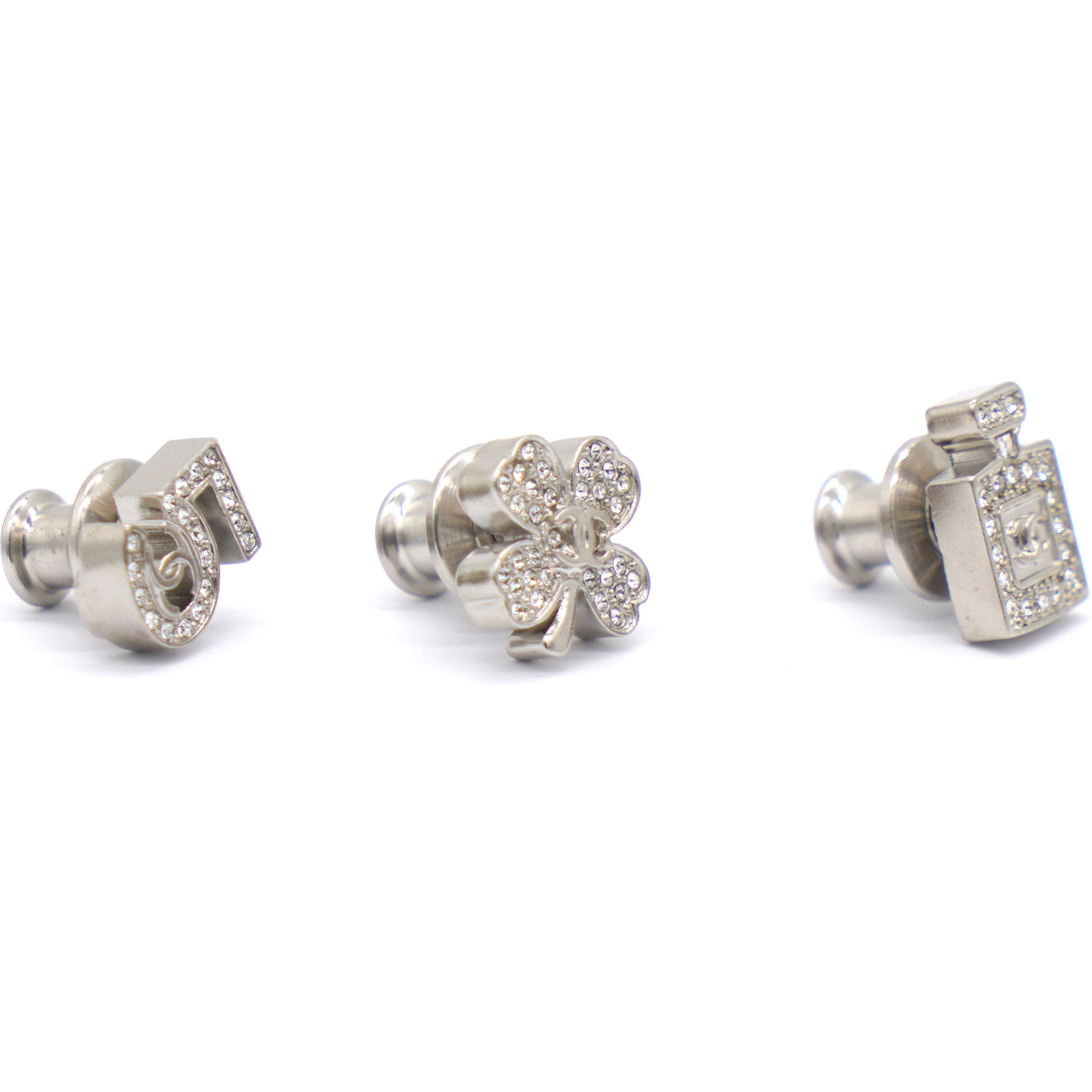BCB010 Brooch Set of 3- Perfume No 5 Clover Crystal Silver - ccjewelryacc