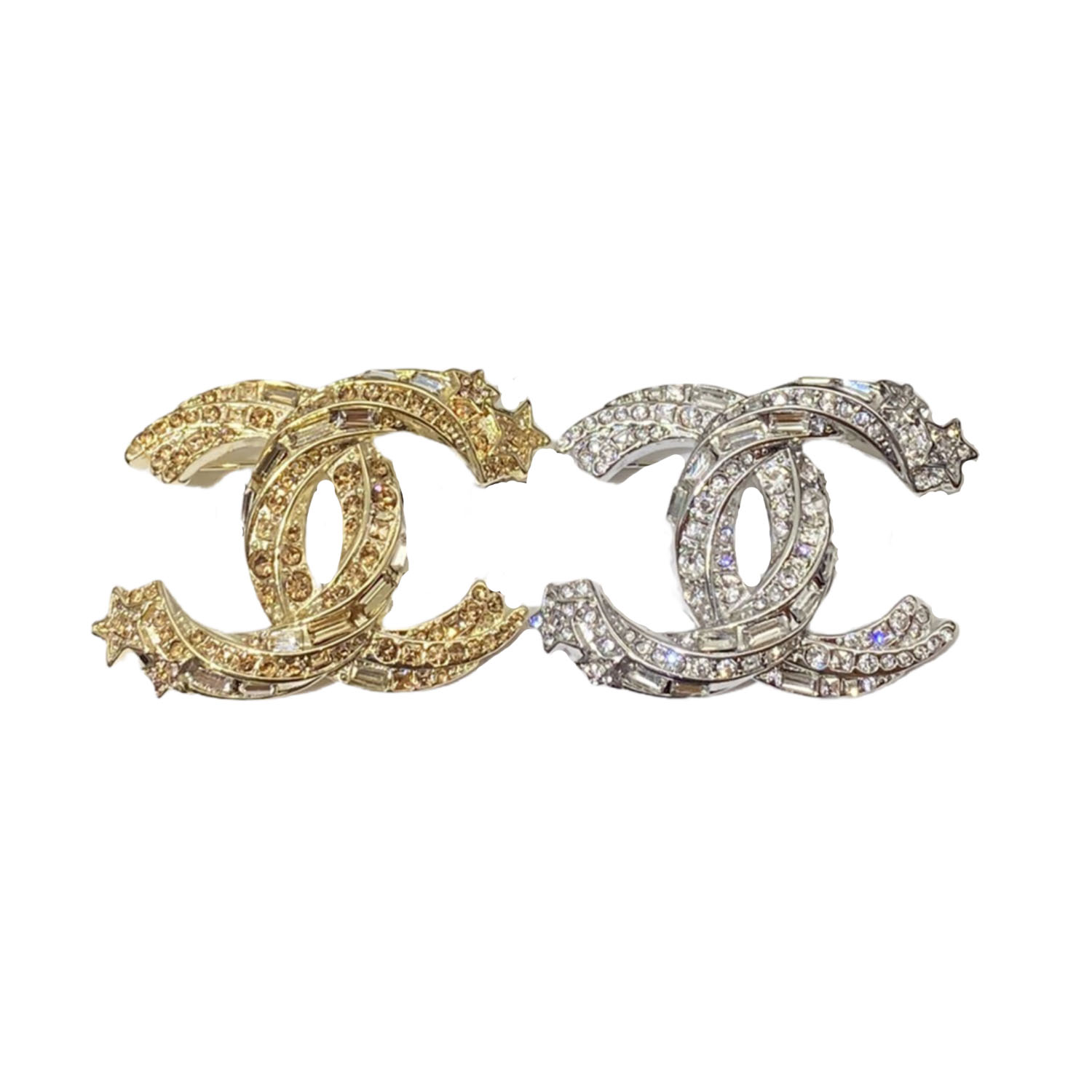 BCB029 Full crystal and comet star CC logo brooch - ccjewelryacc