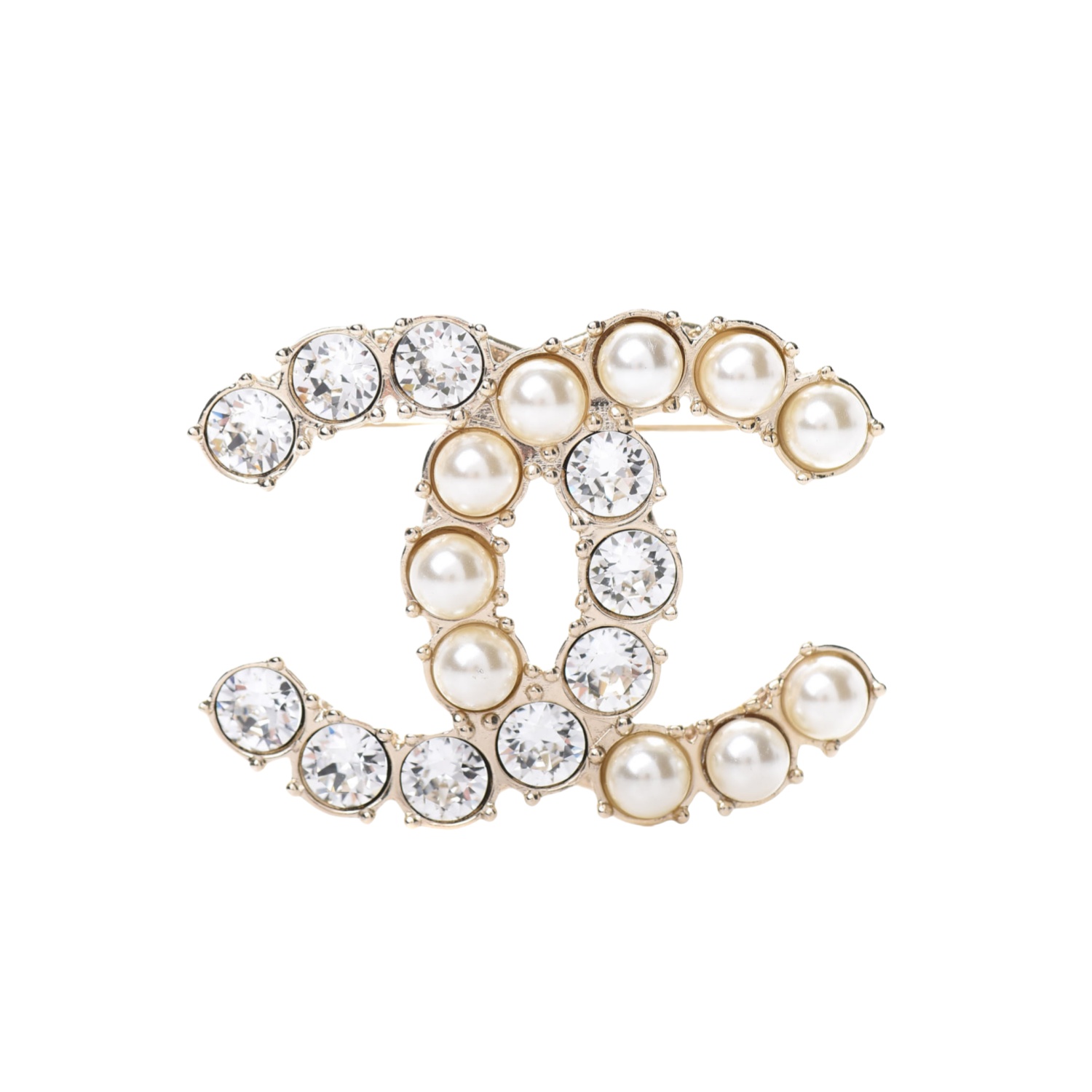 BCB038 Crystal and pearl CC brooch - ccjewelryacc
