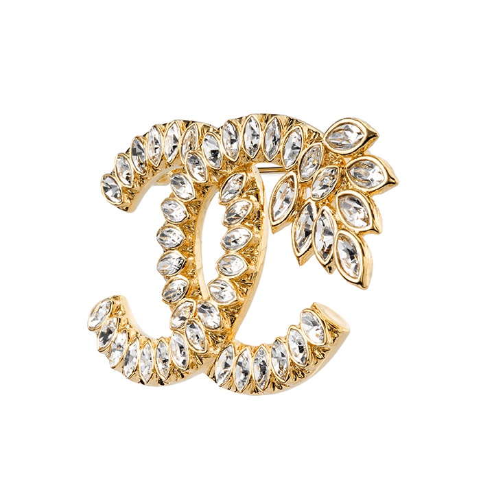BCB022 CC style crystal double c logo brooch - ccjewelryacc