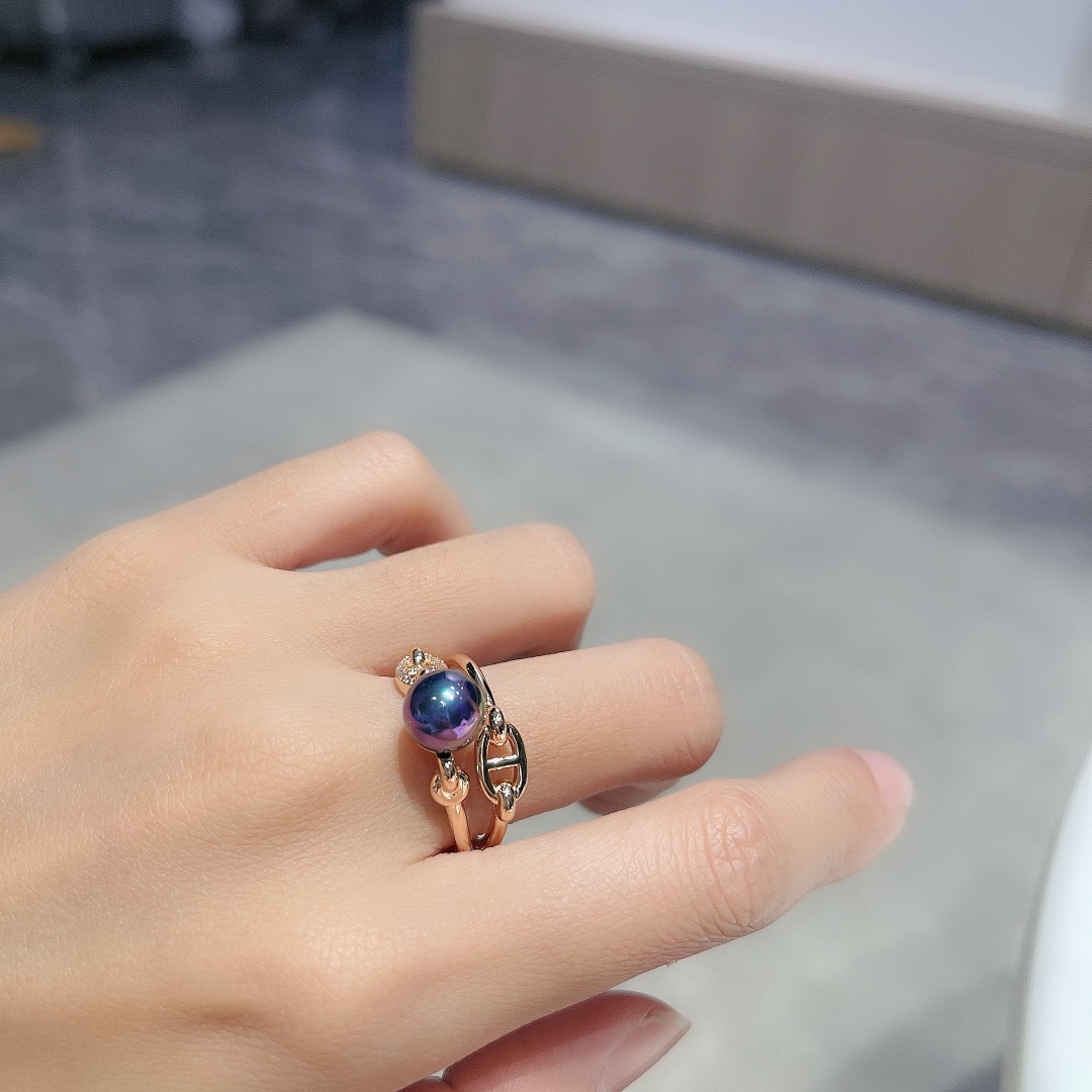 HMRV001 18k rose Gold Chaine d'ancre Chaos Pearl ring - ccjewelryacc