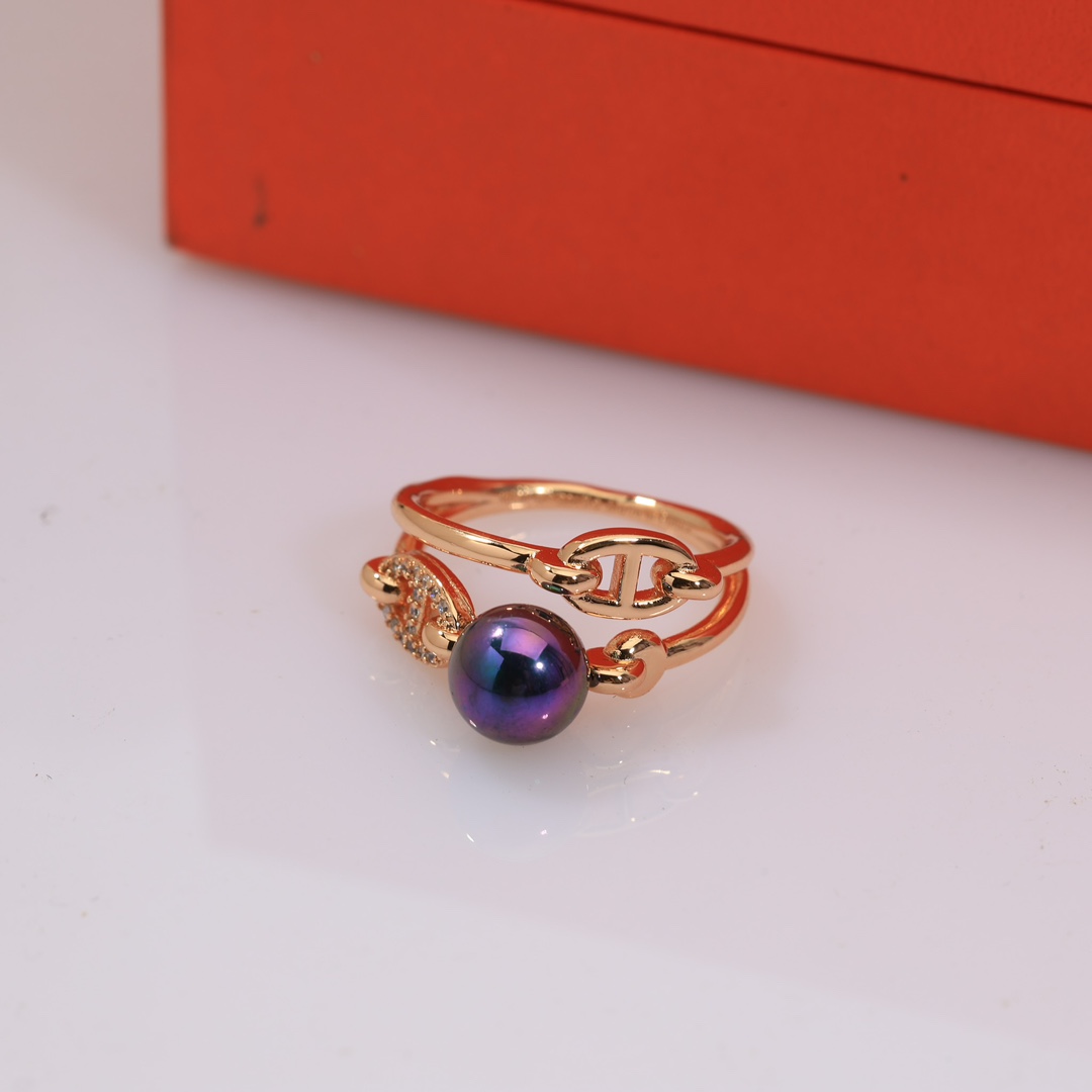 HMRV001 18k rose Gold Chaine d'ancre Chaos Pearl ring - ccjewelryacc