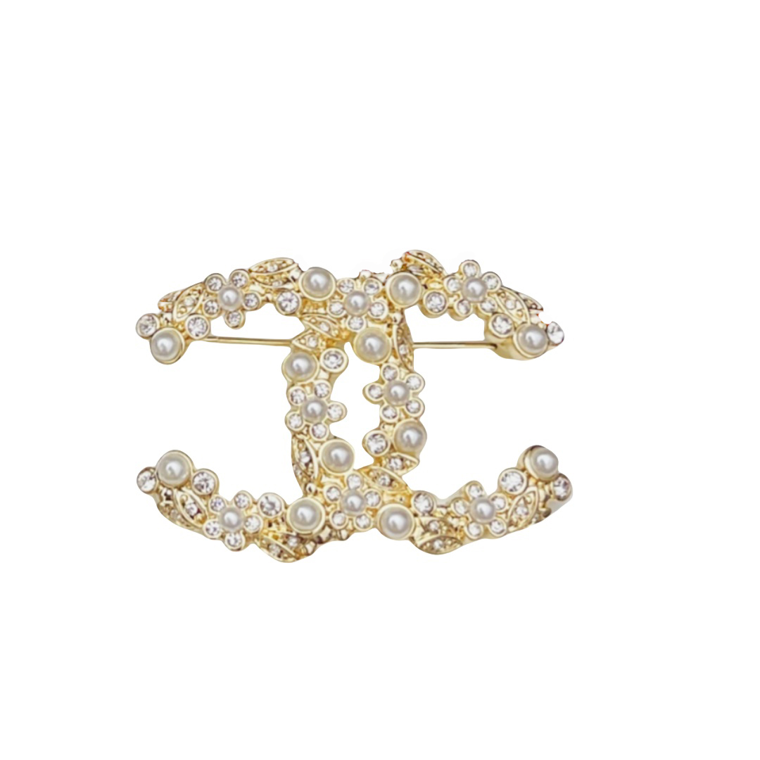 BCB004 Crystal and pearl flower CC brooch pin - ccjewelryacc