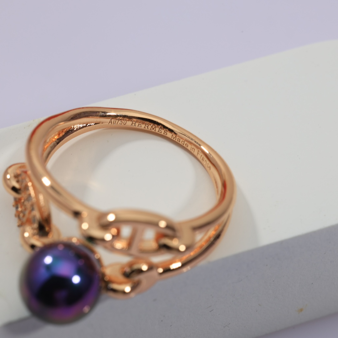 HMRV001 18k rose Gold Chaine d'ancre Chaos Pearl ring - ccjewelryacc