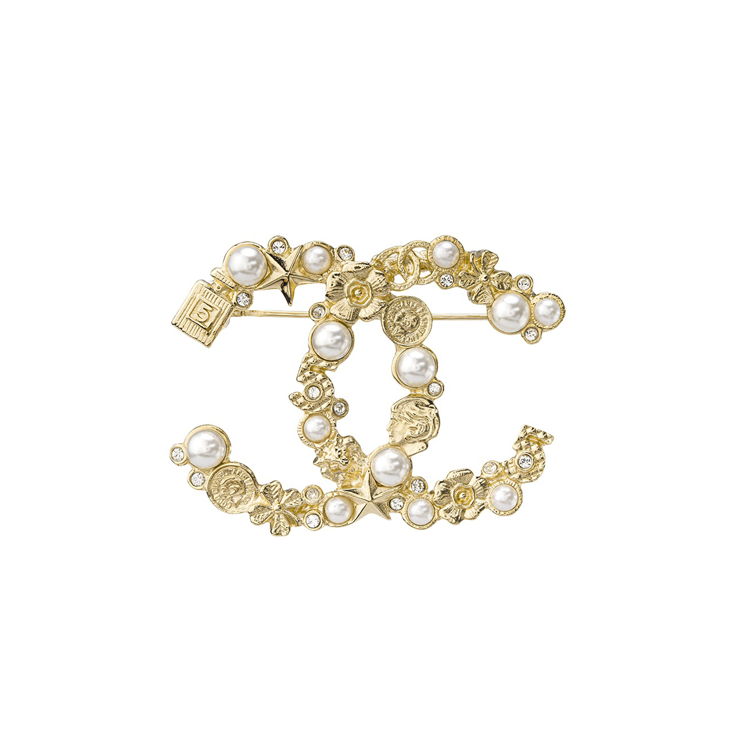 BCB068 Metal crystal pearl perfume bottle star clover flower multielement CC brooch pines - ccfashionjewelry