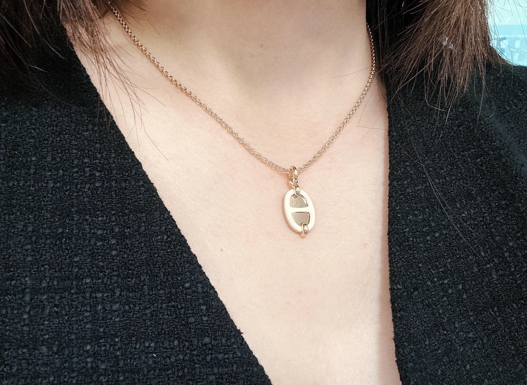 HMNS007 S925 Sterling Silver Mini Maillon pendant necklace, small model - ccjewelryacc