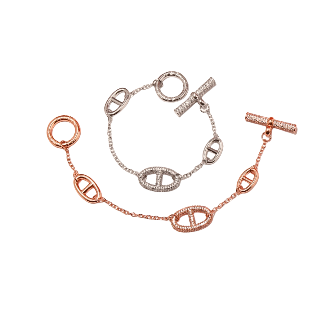 HMS038 OT buckle crystal H bracelet chain - ccjewelryacc