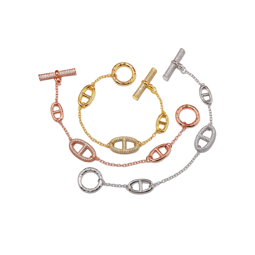 HMS038 OT buckle crystal H bracelet chain - ccjewelryacc