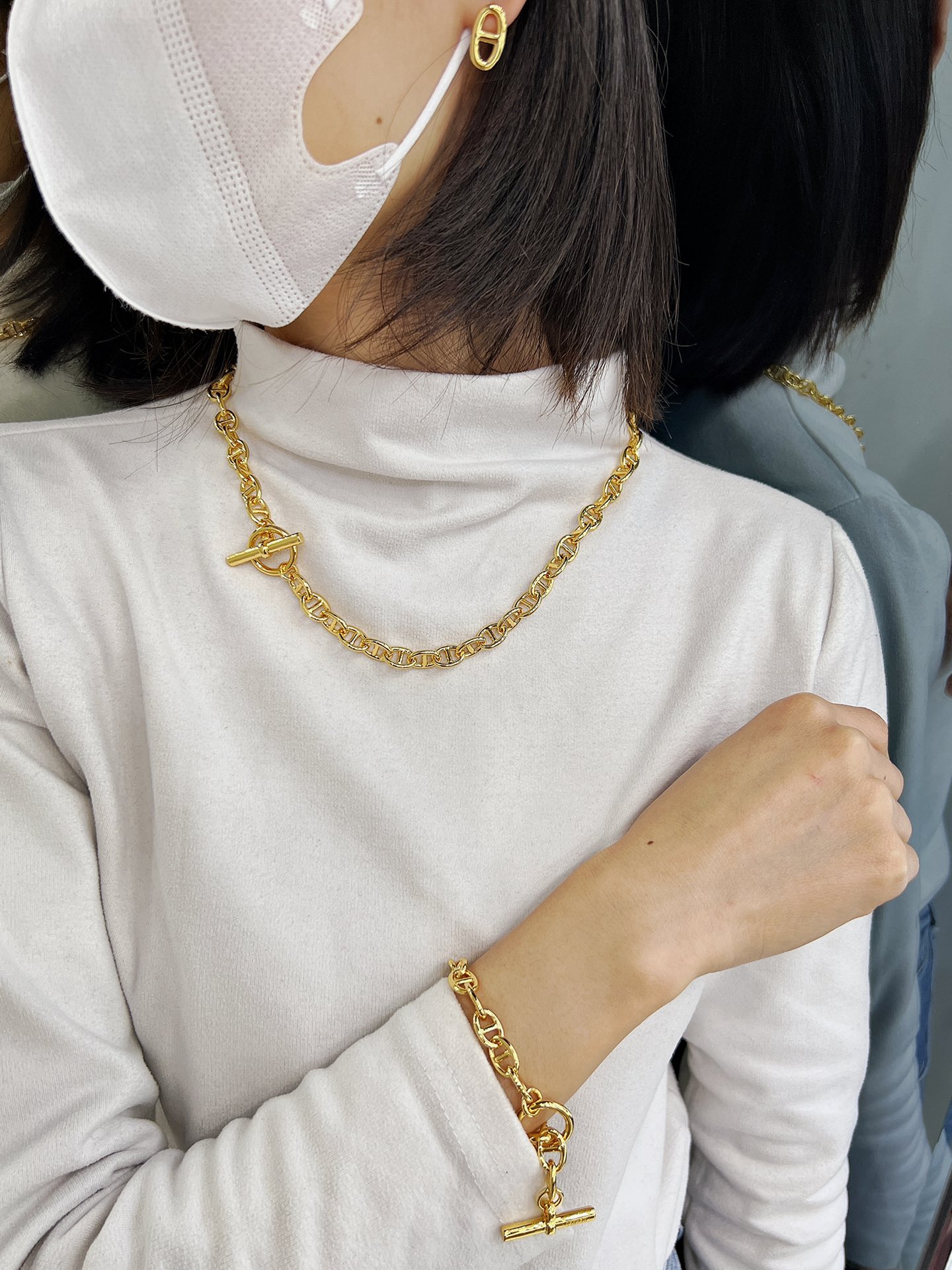 HMN019 H Pig nose Chaine d'ancre Enchainee necklace - ccjewelryacc