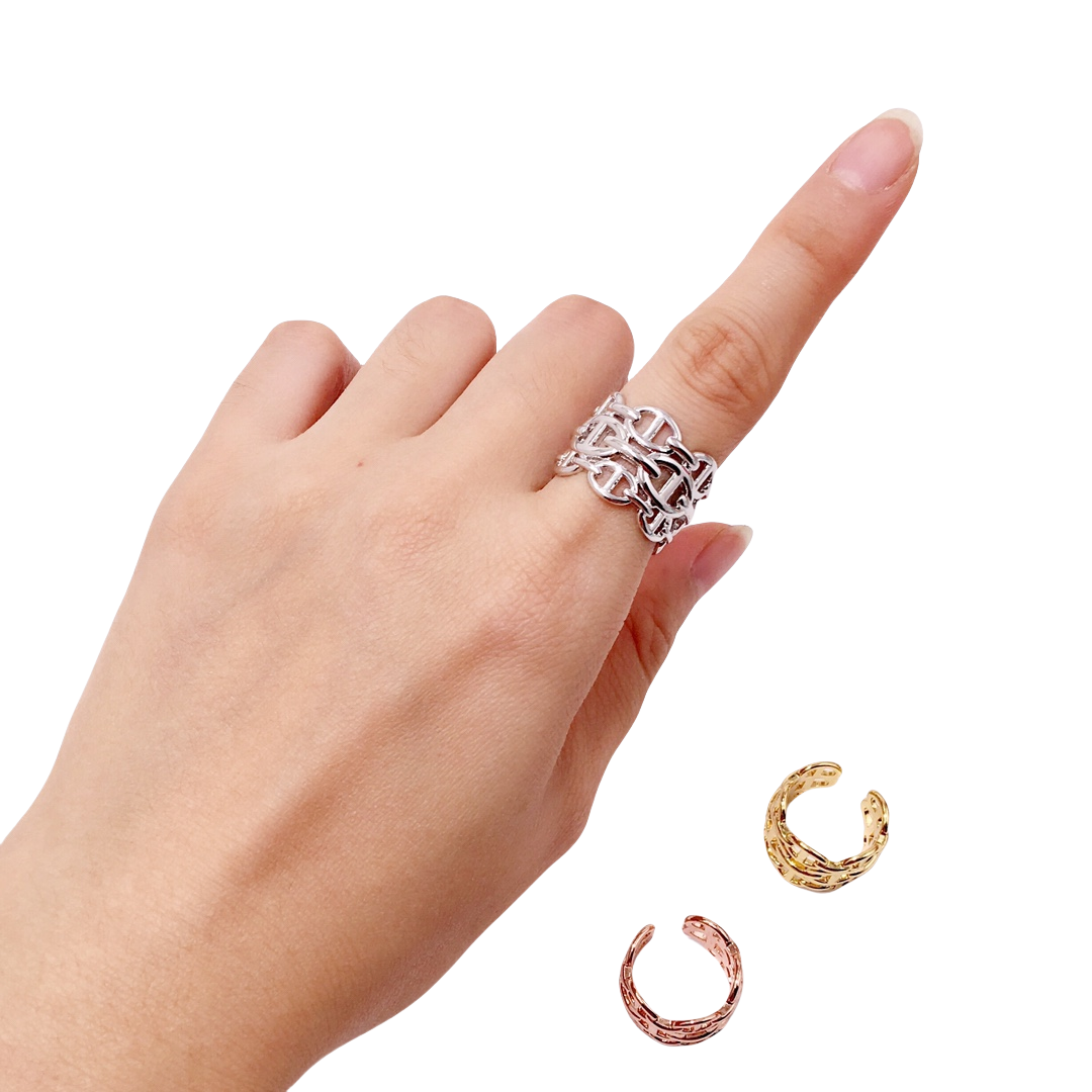 HMR005  Chaine d'ancre Enchainee ring, large model - ccjewelryacc