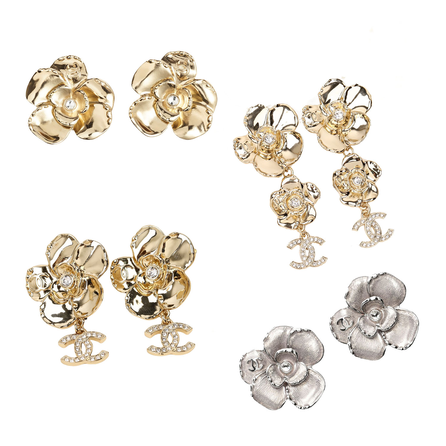 CCE871 24B camellia with cc logo earring - ccjewelryacc