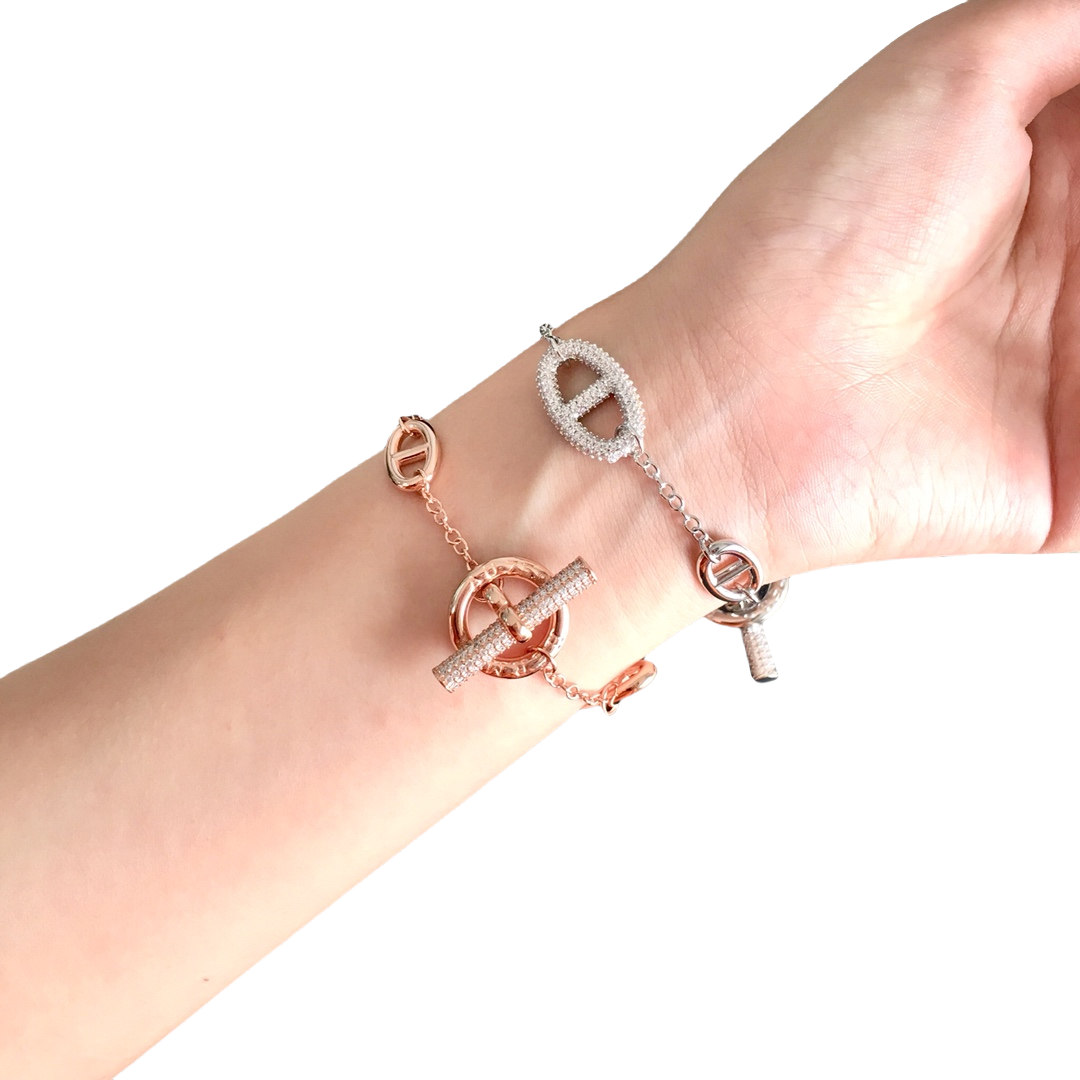 HMS038 OT buckle crystal H bracelet chain - ccjewelryacc