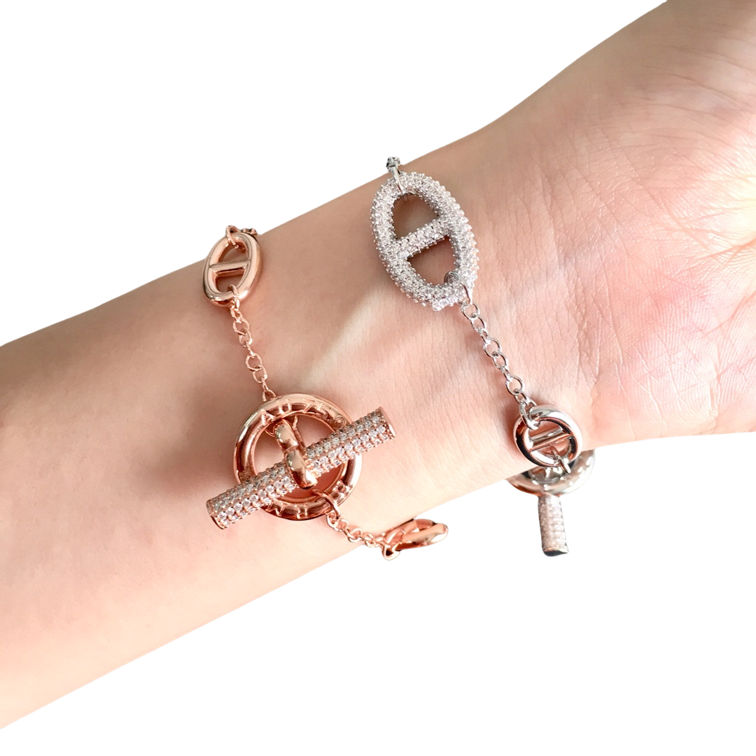 HMS038 OT buckle crystal H bracelet chain - ccjewelryacc