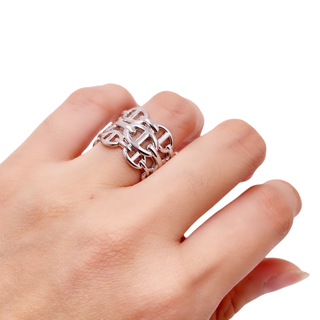 HMR005  Chaine d'ancre Enchainee ring, large model - ccjewelryacc