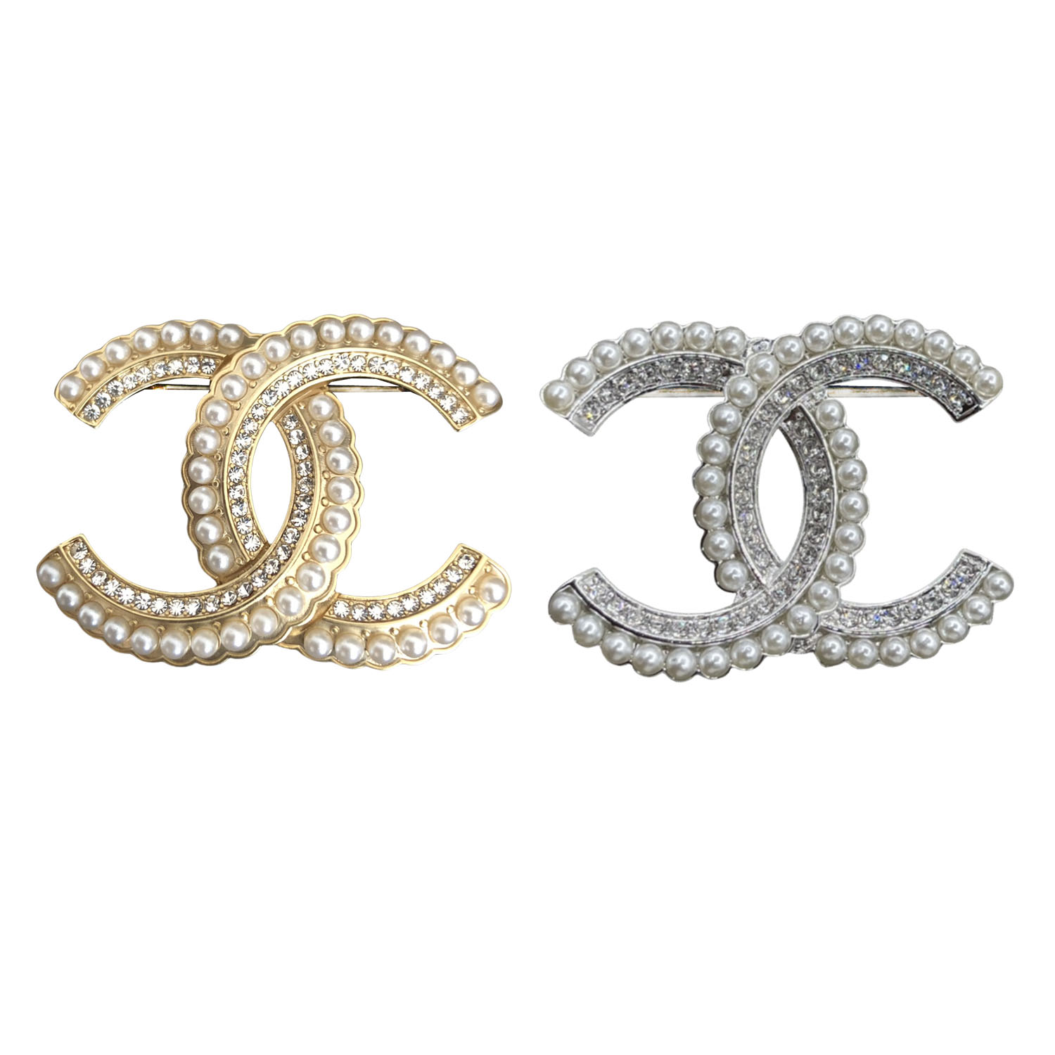 BCB027B Crystal and pearl CC logo Brooches - ccjewelryacc