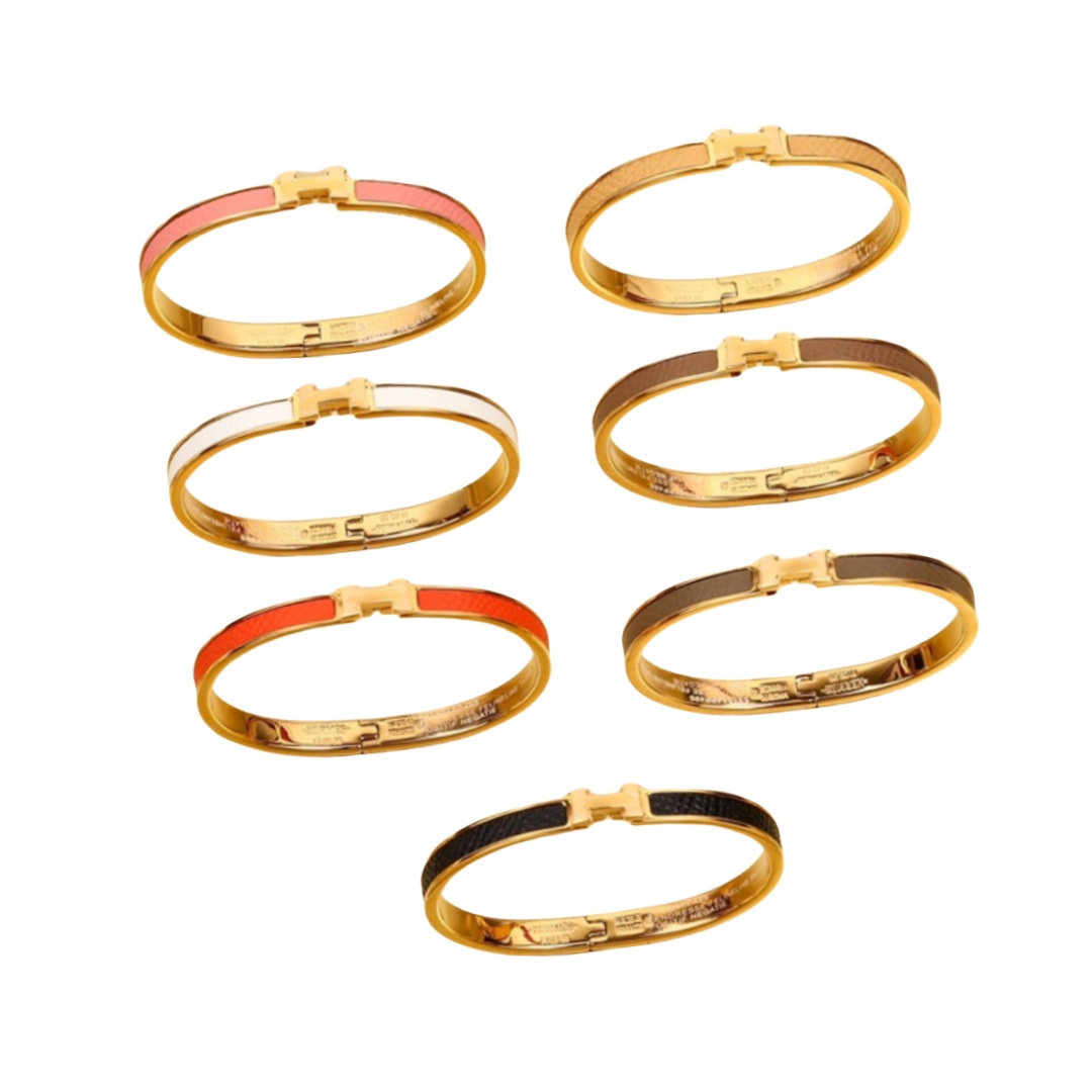 HMS013 Narrow Leater H Bangle Bracelet - ccjewelryacc
