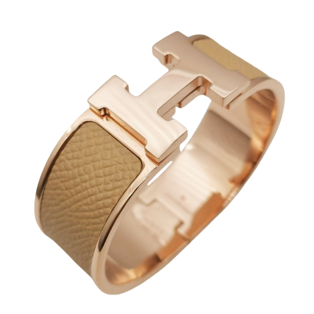 HMS012 Wide Leater H Bangle Bracelet - ccjewelryacc