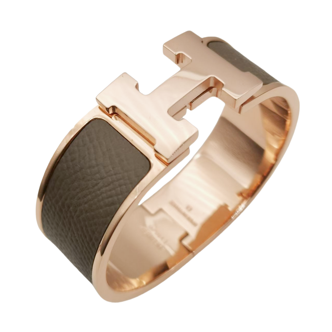 HMS012 Wide Leater H Bangle Bracelet - ccjewelryacc