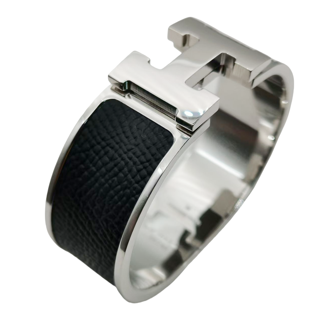 HMS012 Wide Leater H Bangle Bracelet - ccjewelryacc