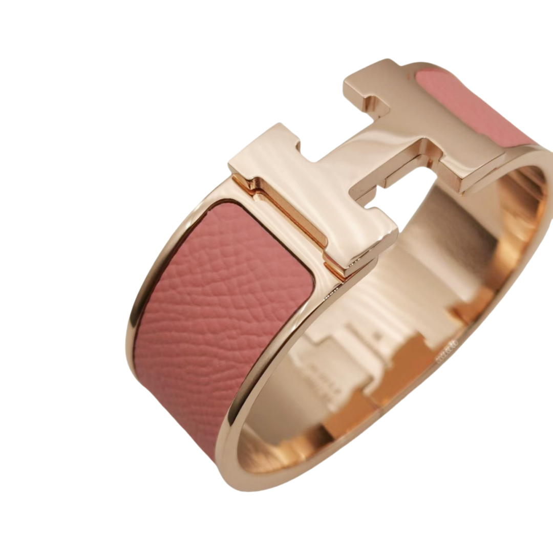 HMS012 Wide Leater H Bangle Bracelet - ccjewelryacc