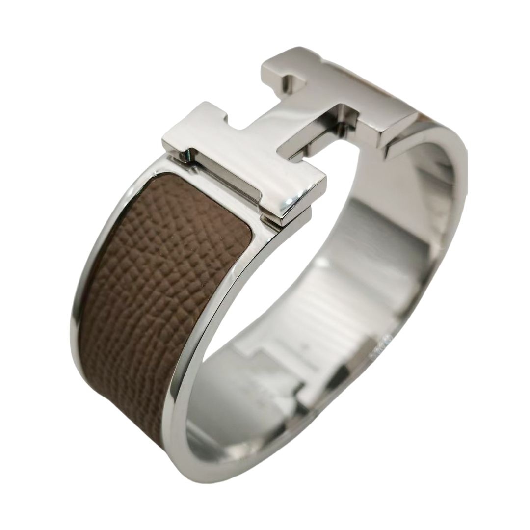 HMS012 Wide Leater H Bangle Bracelet - ccjewelryacc