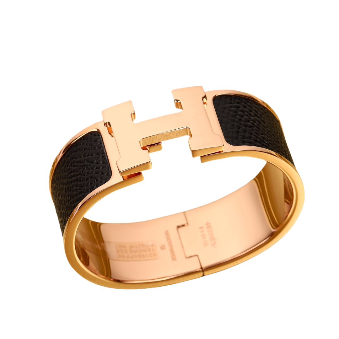 HMS012 Wide Leater H Bangle Bracelet - ccjewelryacc