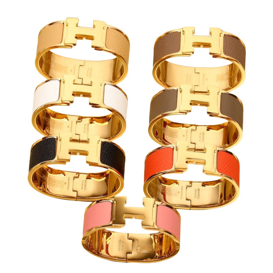 HMS012 Wide Leater H Bangle Bracelet - ccjewelryacc