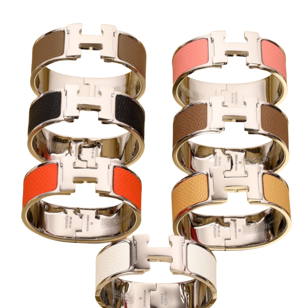 HMS012 Wide Leater H Bangle Bracelet - ccjewelryacc