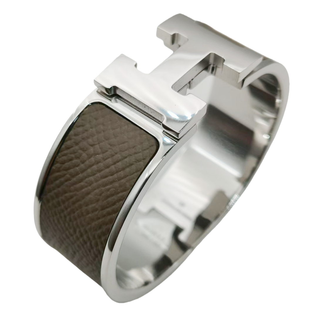 HMS012 Wide Leater H Bangle Bracelet - ccjewelryacc