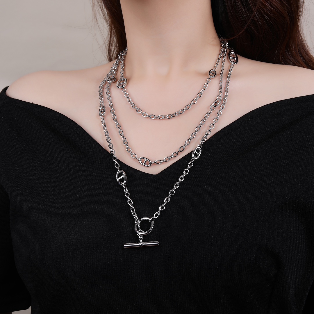 HMN004 160cm Long chain H Pig nose Chaine d'ancre Enchainee necklace - ccjewelryacc