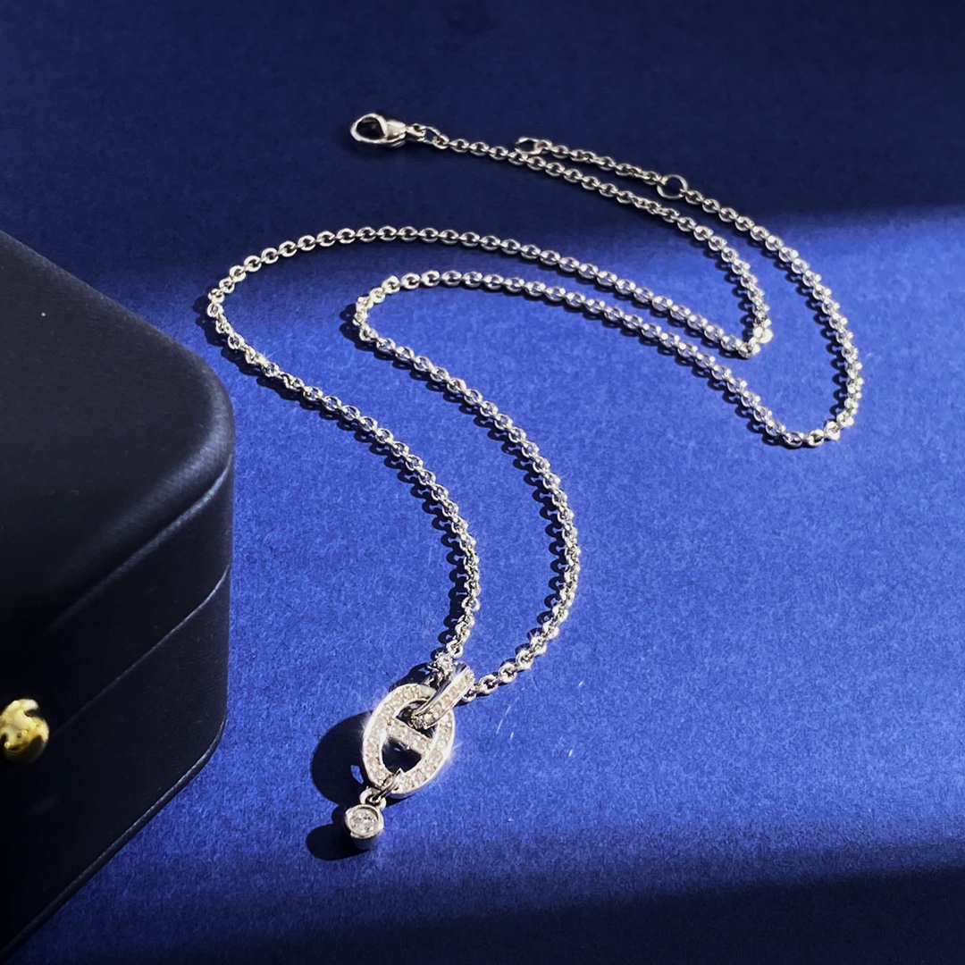 HMN003 Farandole Pendant Necklace White Gold Plated and Diamonds - ccjewelryacc