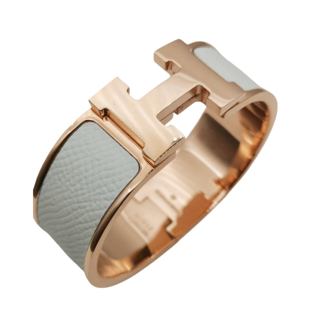 HMS012 Wide Leater H Bangle Bracelet - ccjewelryacc