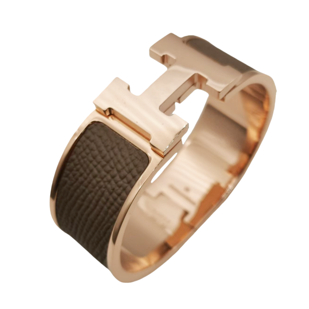 HMS012 Wide Leater H Bangle Bracelet - ccjewelryacc