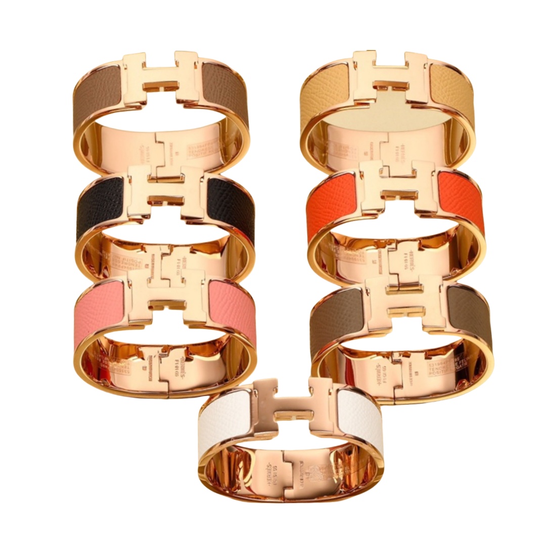 HMS012 Wide Leater H Bangle Bracelet - ccjewelryacc