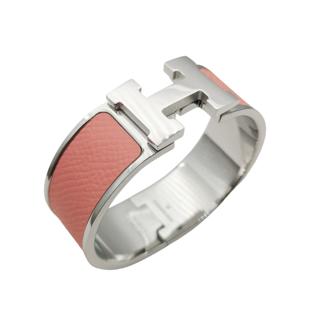 HMS012 Wide Leater H Bangle Bracelet - ccjewelryacc