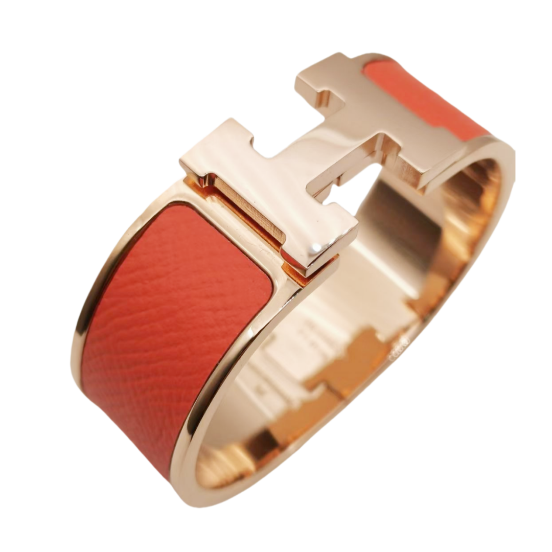 HMS012 Wide Leater H Bangle Bracelet - ccjewelryacc