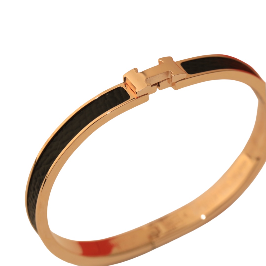 HMS013 Narrow Leater H Bangle Bracelet - ccjewelryacc