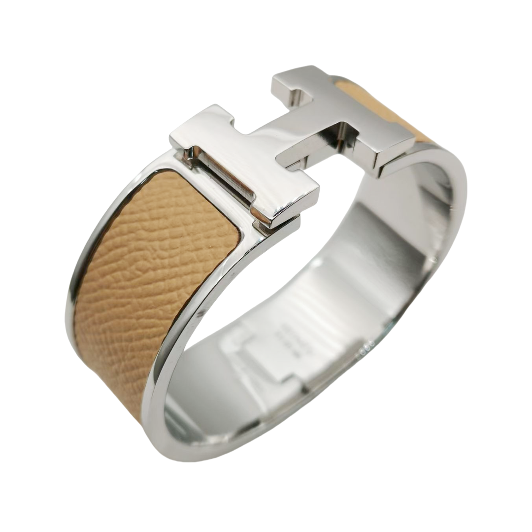 HMS012 Wide Leater H Bangle Bracelet - ccjewelryacc