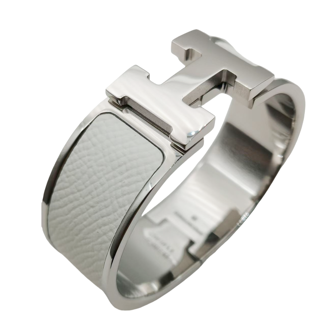 HMS012 Wide Leater H Bangle Bracelet - ccjewelryacc