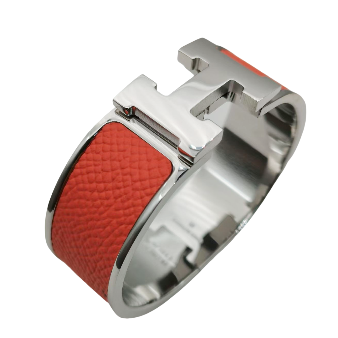 HMS012 Wide Leater H Bangle Bracelet - ccjewelryacc