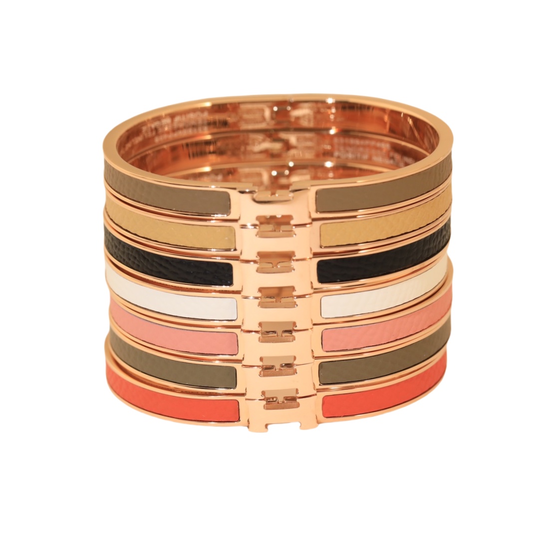 HMS013 Narrow Leater H Bangle Bracelet - ccjewelryacc