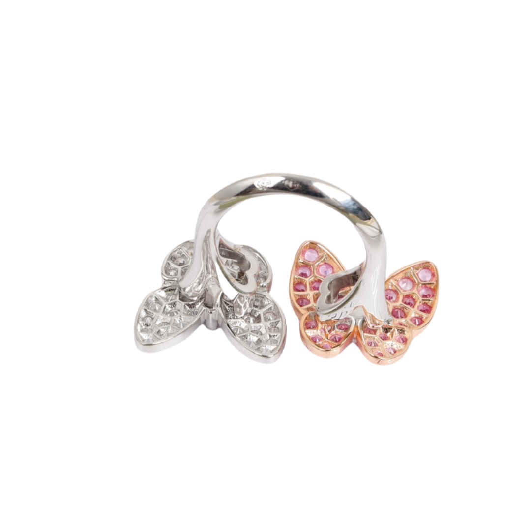VCRS001 18k White Gold diamond Two Butterfly Ring - ccjewelryacc